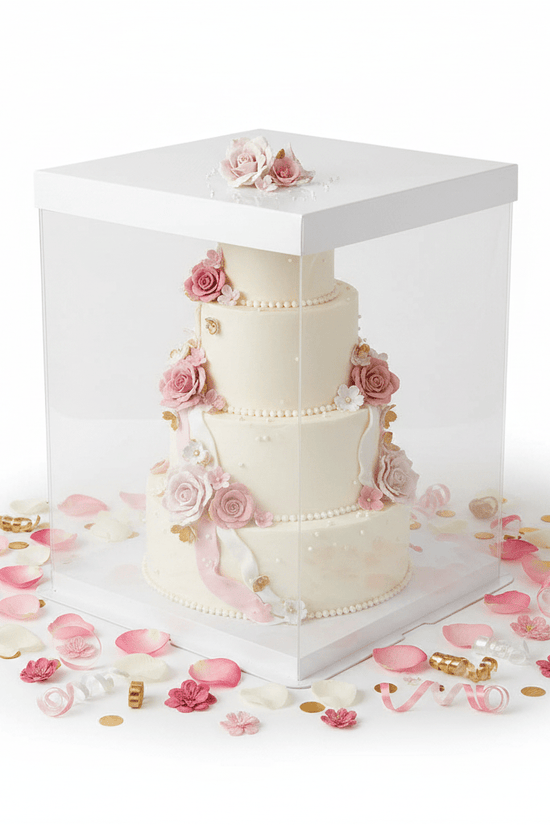 30x30x34 Clear Square Cake Box White With Paper Lid - TEM IMPORTS™
