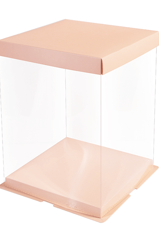 31x31x34 Clear Square Cake Box Peach With Paper Lid - TEM IMPORTS™