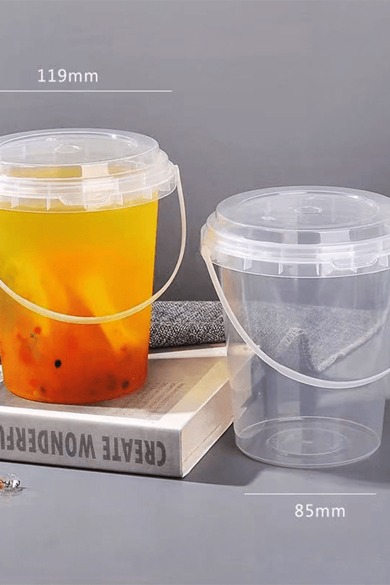34oz/1000mL Clear Fruit/Milk Tea Tamper Proof Bucket Cup Sets - 100/CTN - TEM IMPORTS™