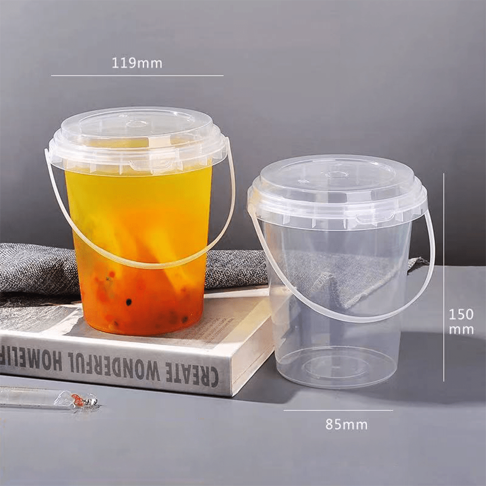 34oz/1000mL Clear Fruit/Milk Tea Tamper Proof Bucket Cup Sets - 100/CTN - TEM IMPORTS™