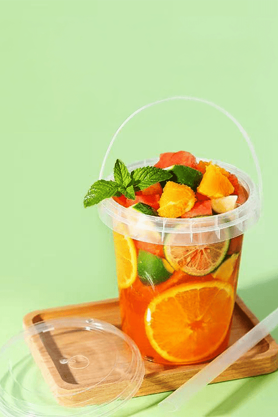 34oz/1000mL Clear Fruit/Milk Tea Tamper Proof Bucket Cup Sets - 100/CTN - TEM IMPORTS™