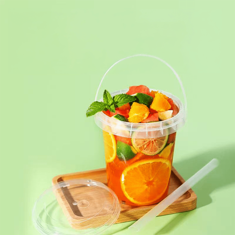 34oz/1000mL Clear Fruit/Milk Tea Tamper Proof Bucket Cup Sets - 100/CTN - TEM IMPORTS™