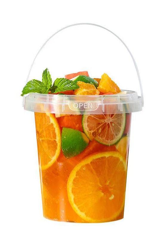 34oz/1000mL Clear Fruit/Milk Tea Tamper Proof Bucket Cup Sets - 100/CTN - TEM IMPORTS™