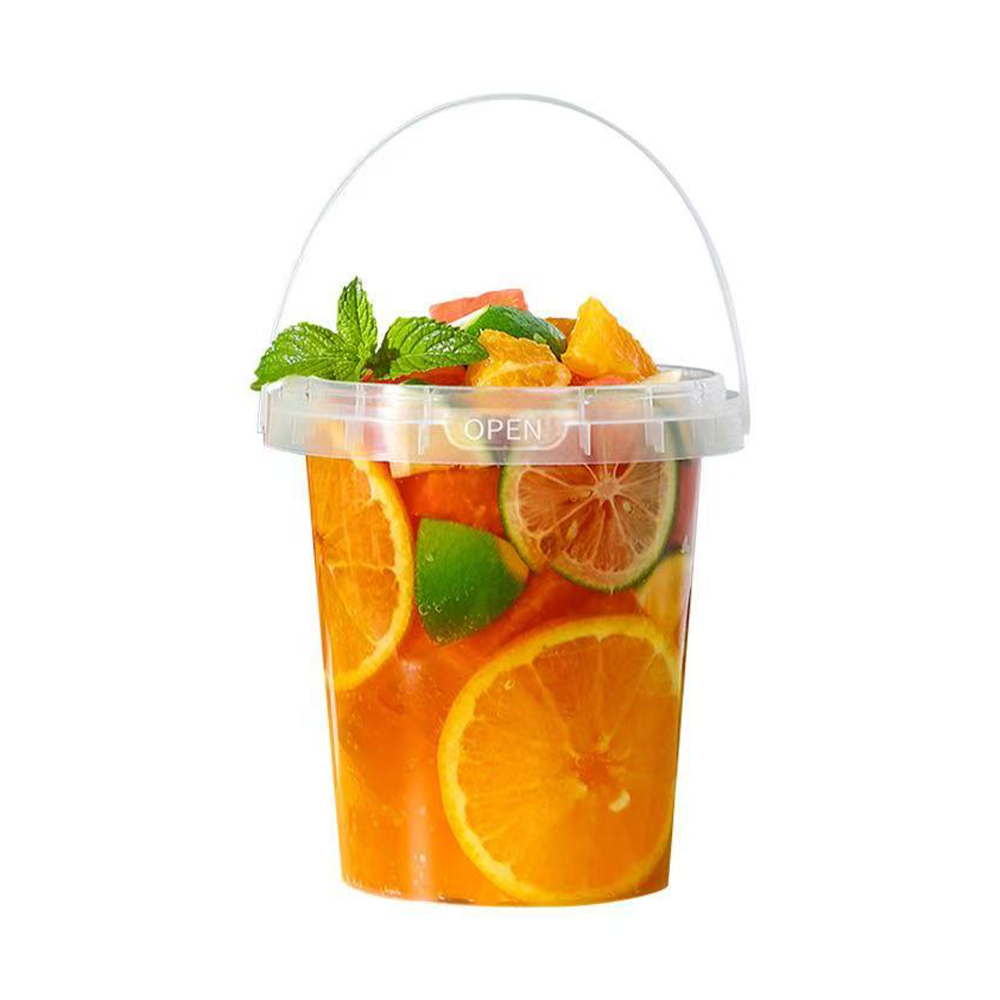 34oz/1000mL Clear Fruit/Milk Tea Tamper Proof Bucket Cup Sets - 100/CTN - TEM IMPORTS™