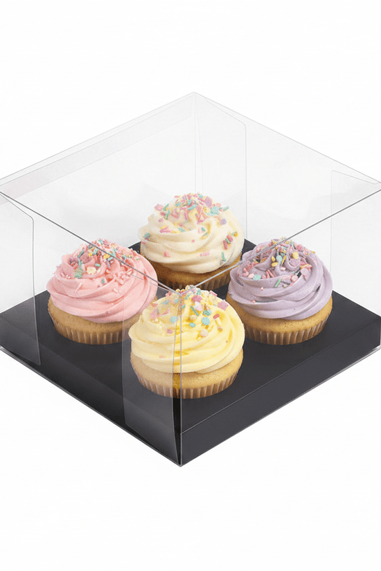 4 Cupcake Clear Box With Black Paper Tray - Pack of 5 - TEM IMPORTS™