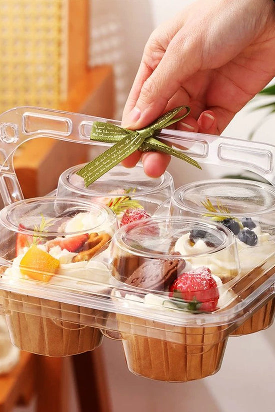 4 CupCake Clear PET Hinged Lid Holder With Handle - TEM IMPORTS™