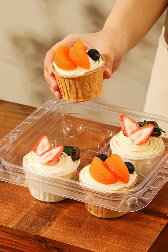 4 CupCake Clear PET Hinged Lid Holder With Handle - TEM IMPORTS™