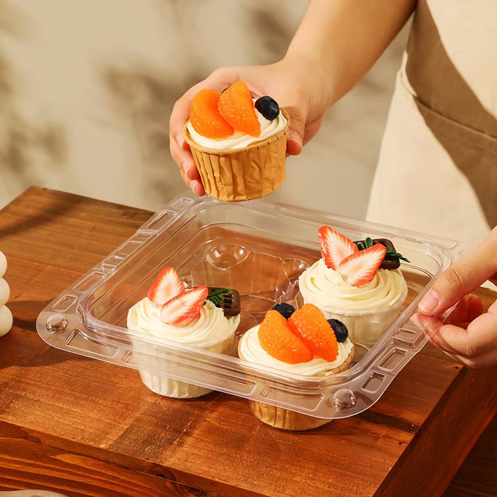 4 CupCake Clear PET Hinged Lid Holder With Handle - TEM IMPORTS™