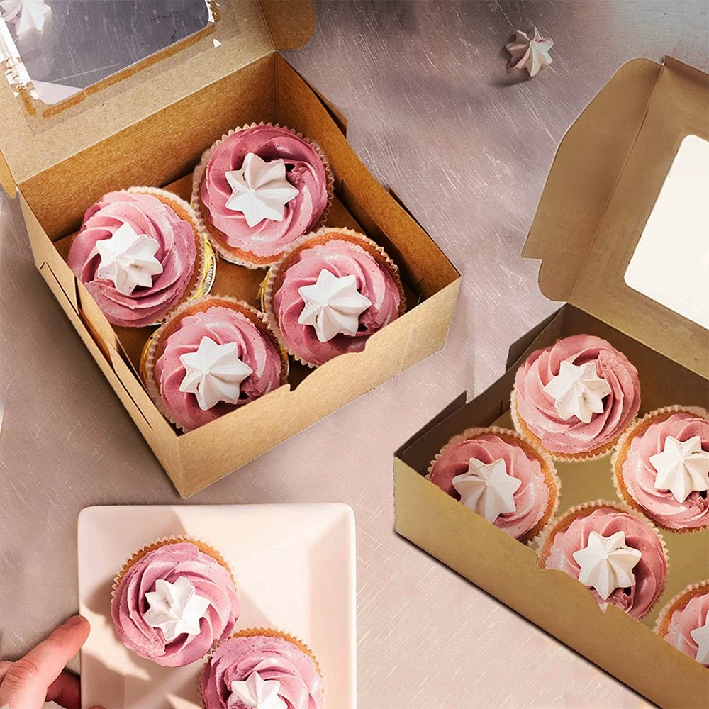 4 Cupcake Kraft Paper Box With Window - TEM IMPORTS™