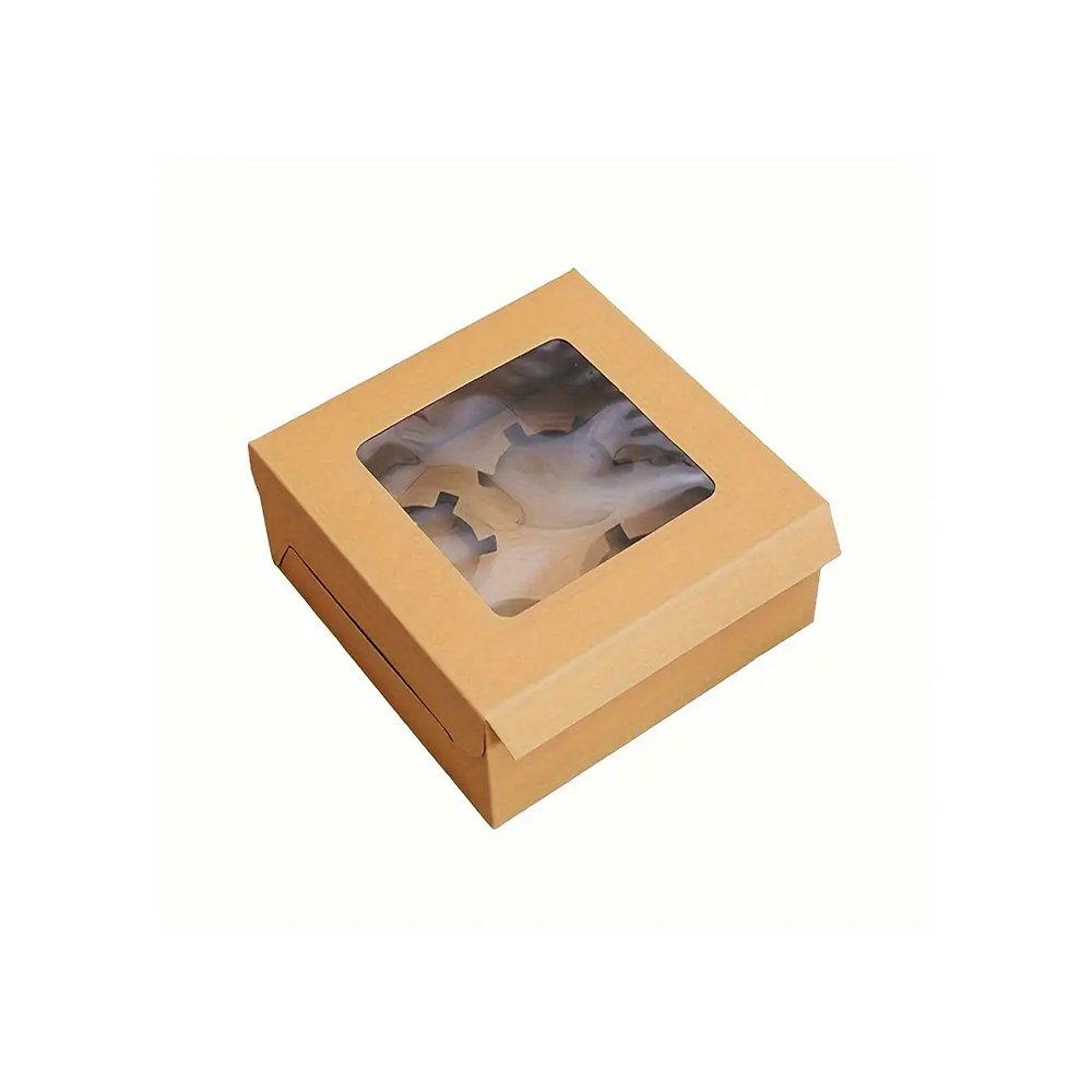 4 Cupcake Kraft Paper Box With Window - TEM IMPORTS™