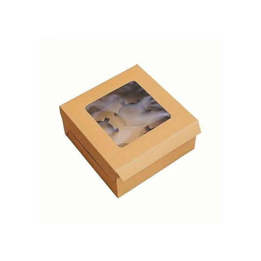 4 Cupcake Kraft Paper Box With Window - TEM IMPORTS™