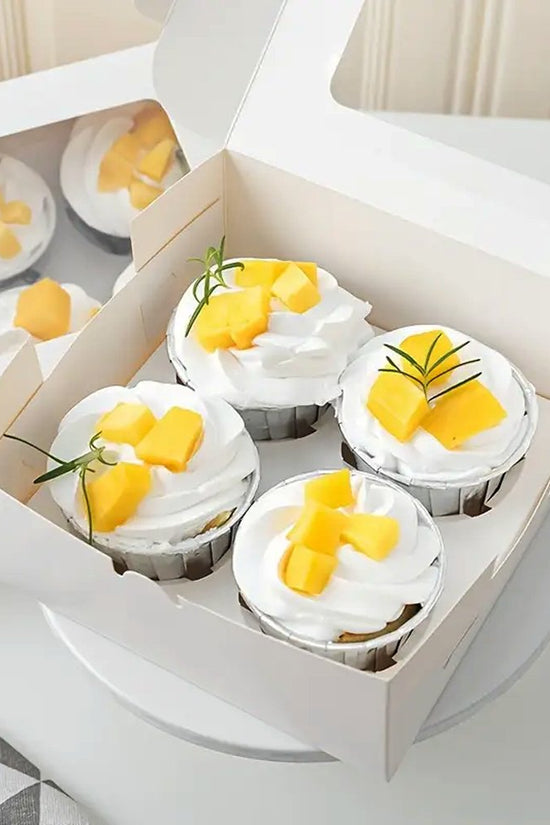 4 Cupcake White Paper Box With Window - TEM IMPORTS™