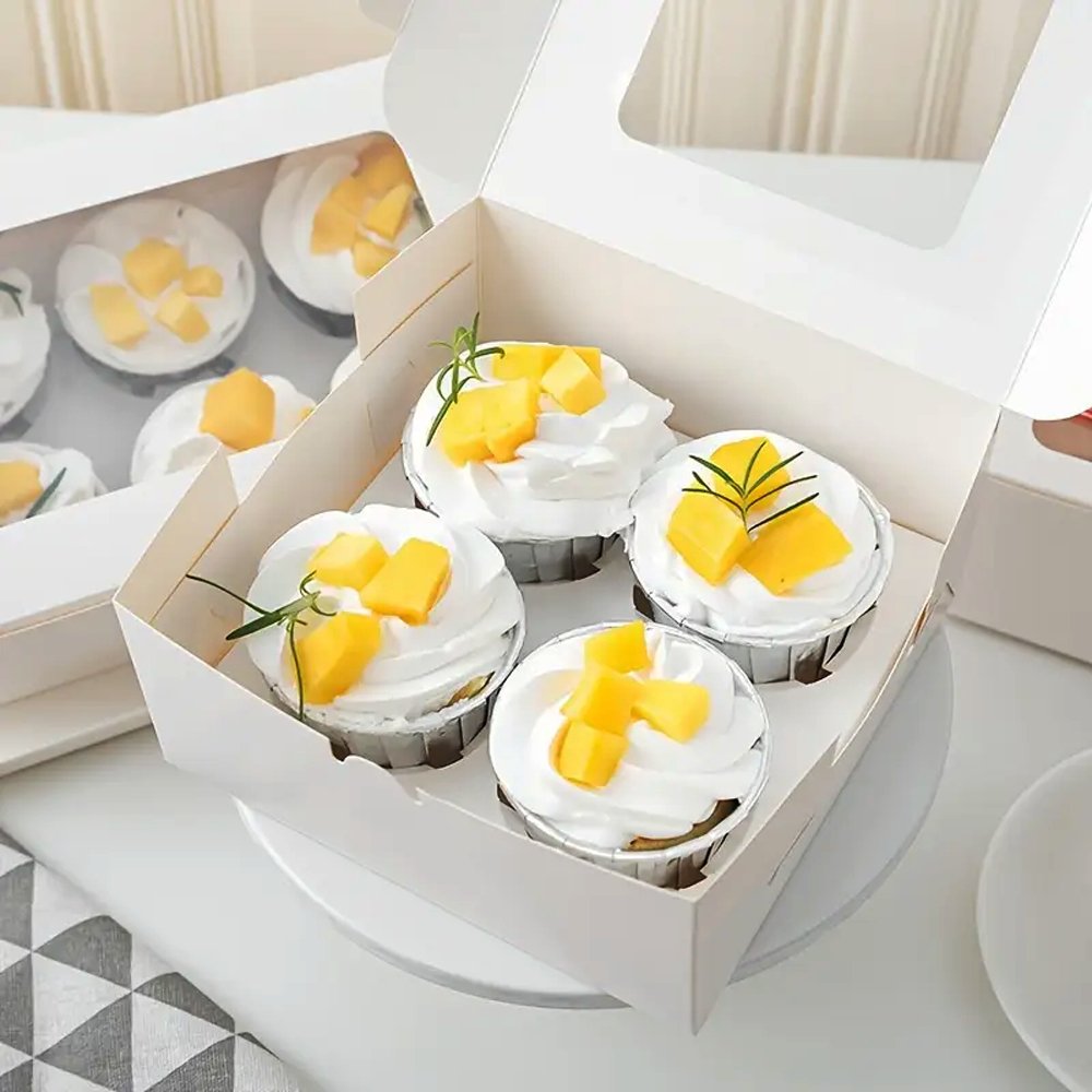 4 Cupcake White Paper Box With Window - TEM IMPORTS™