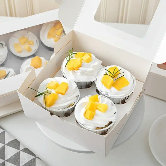4 Cupcake White Paper Box With Window - TEM IMPORTS™