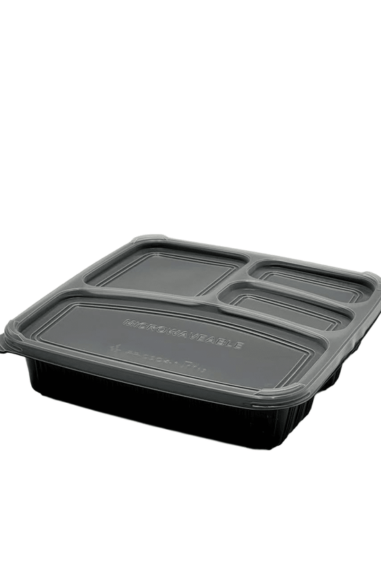 4 Premium Compartment Bento Lunch Box Black Set - 150/CTN - TEM IMPORTS™