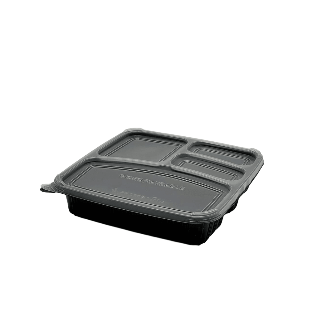 4 Premium Compartment Bento Lunch Box Black Set - 150/CTN - TEM IMPORTS™