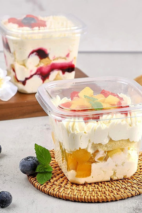 400mL Clear Tall Square Dessert Container With Lid - TEM IMPORTS™