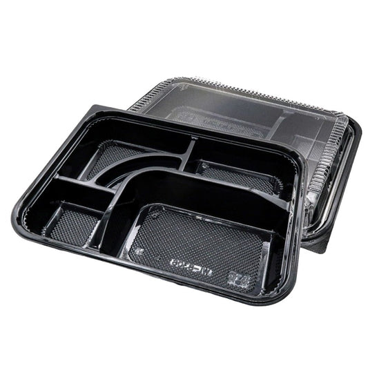 5 Compartment Black Takeaway Bento Box With Lid