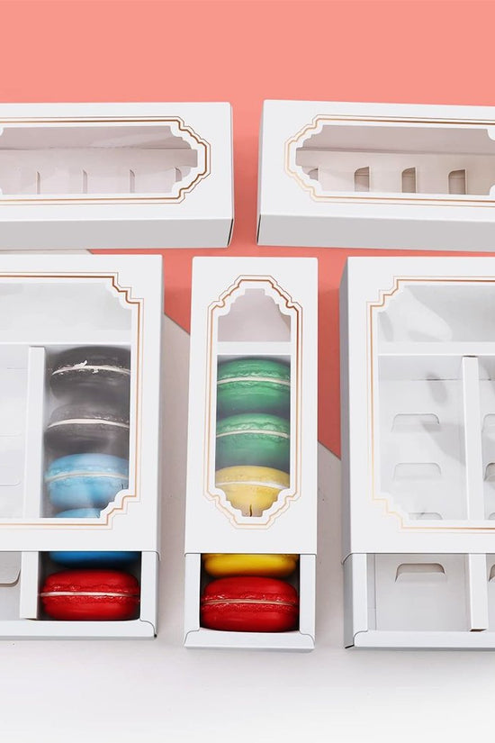 5 Macaron White & Gold Frame Paper Box With Window - TEM IMPORTS™