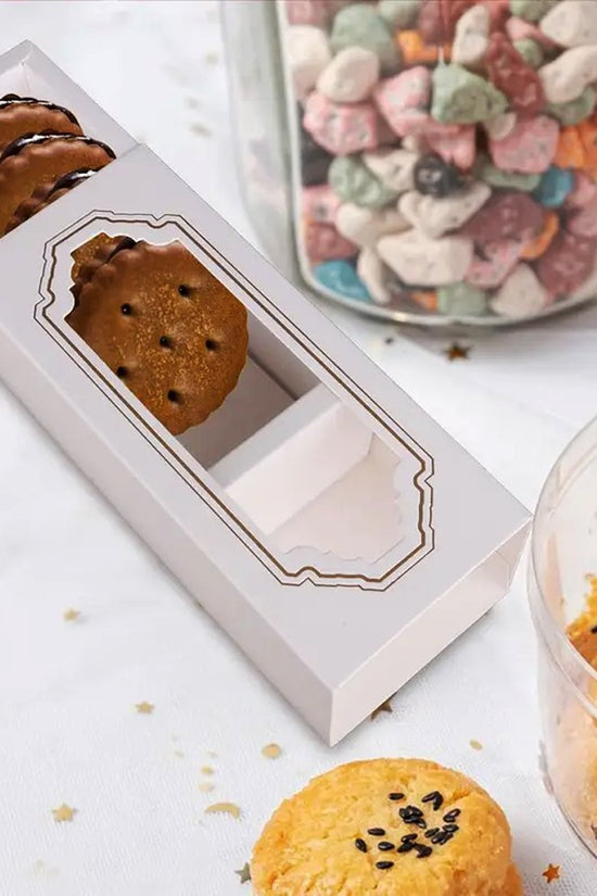 5 Macaron White & Gold Frame Paper Box With Window - TEM IMPORTS™