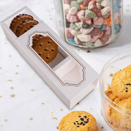 5 Macaron White & Gold Frame Paper Box With Window - TEM IMPORTS™