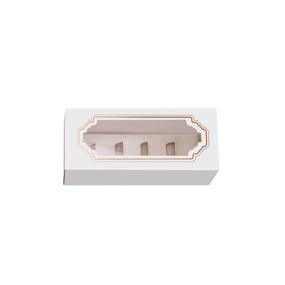 5 Macaron White & Gold Frame Paper Box With Window - TEM IMPORTS™
