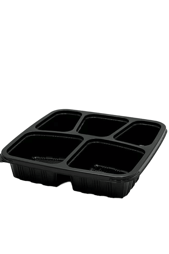 5 Premium Compartment Bento Lunch Box Black Base - 150/CTN - TEM IMPORTS™