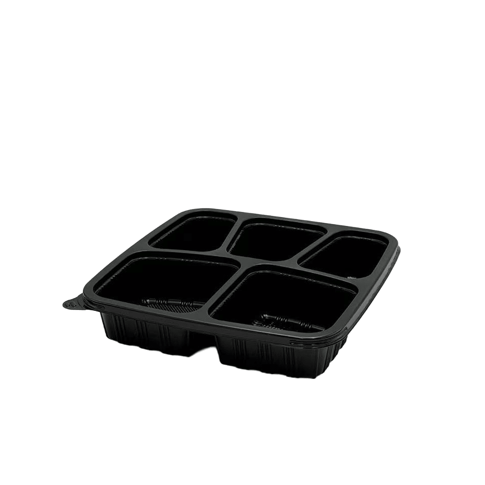 5 Premium Compartment Bento Lunch Box Black Base - 150/CTN - TEM IMPORTS™