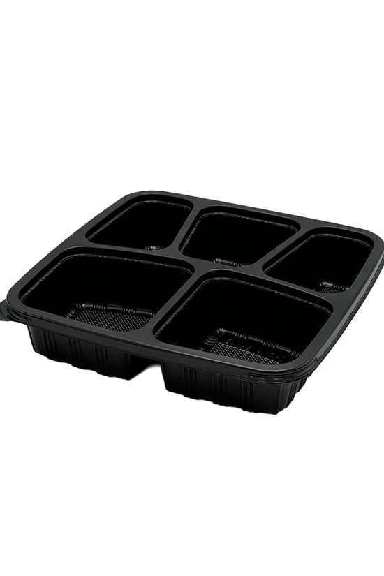 5 Premium Compartment Bento Lunch Box Black Base - 150/CTN - TEM IMPORTS™