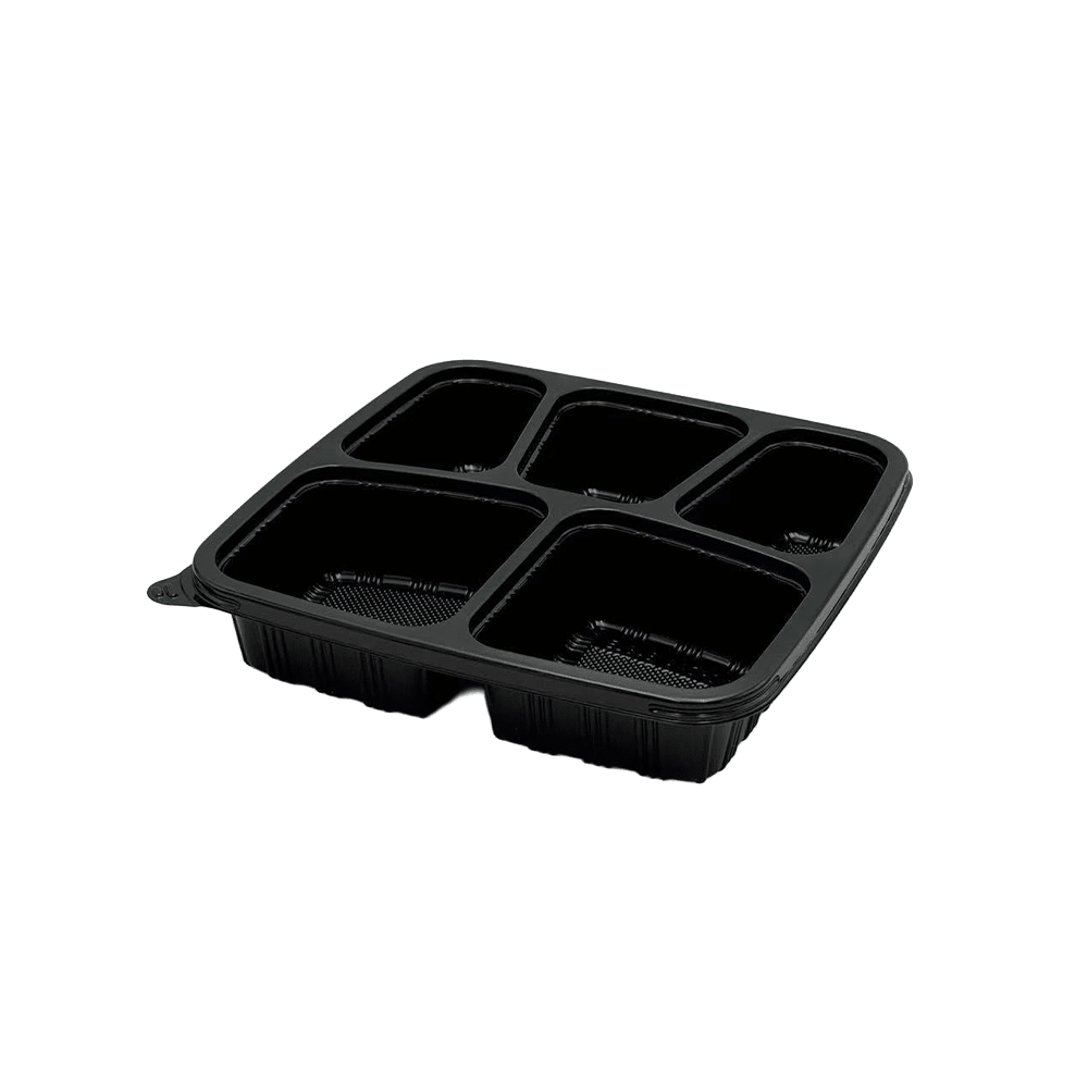 5 Premium Compartment Bento Lunch Box Black Base - 150/CTN - TEM IMPORTS™