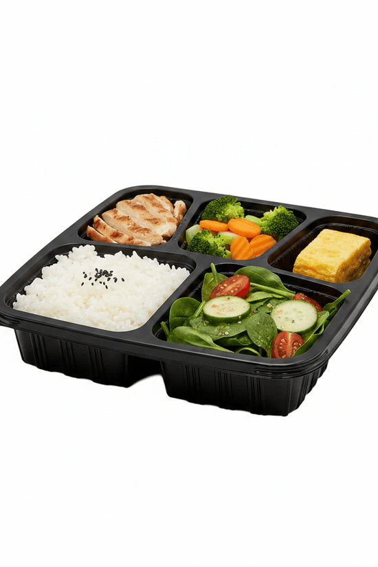 5 Premium Compartment Bento Lunch Box Black Base - 150/CTN - TEM IMPORTS™