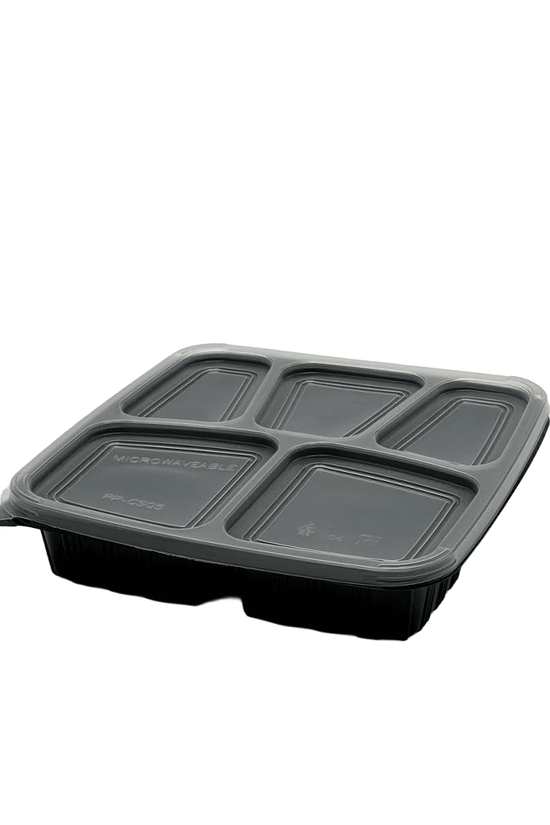 5 Premium Compartment Bento Lunch Box Black Base - 150/CTN - TEM IMPORTS™