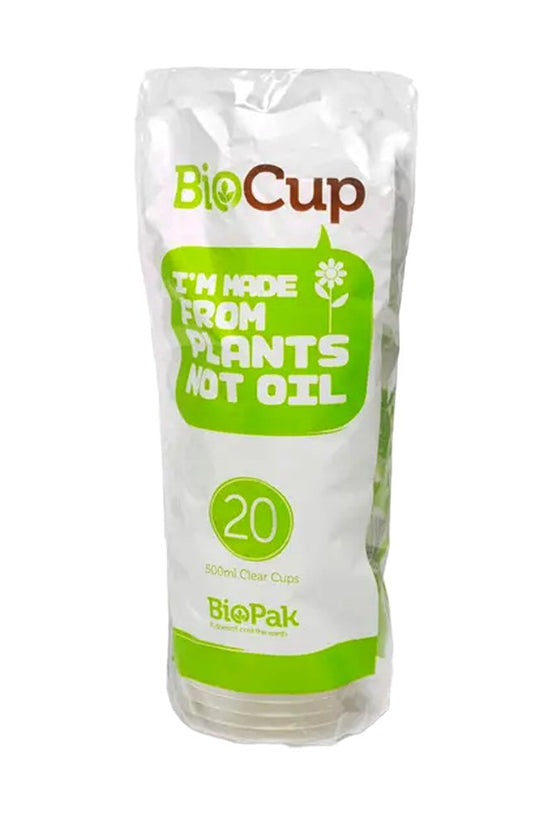 500mL / 16oz Clear Plastic Tumbler BioCups - 20 Pack - TEM IMPORTS™