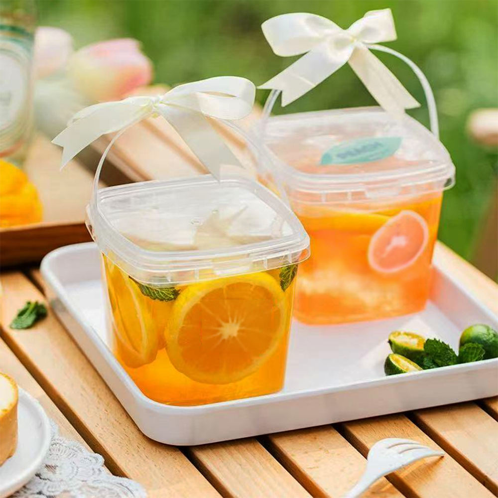 500mL Square Clear Fruit Tamper Proof Bucket Cups With Lid - 250/CTN - TEM IMPORTS™