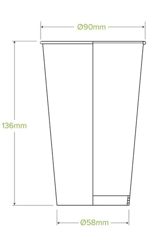 500mL/16oz (90mm) White Cold Paper BioCup - 1000/CTN - TEM IMPORTS™