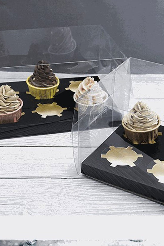 6 Cupcake Clear Box With Black Paper Tray - 5/PK - TEM IMPORTS™