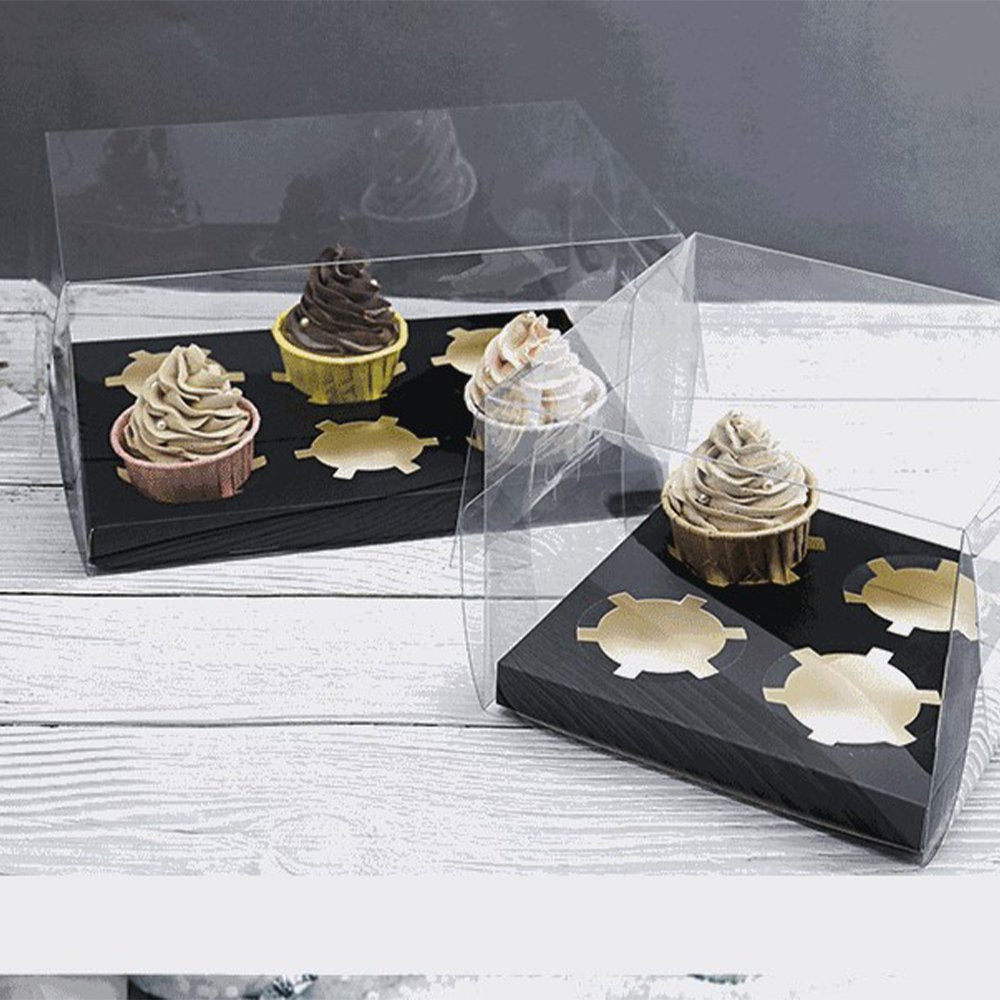 6 Cupcake Clear Box With Black Paper Tray - 5/PK - TEM IMPORTS™
