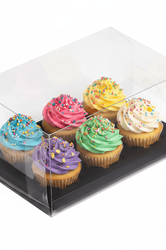 6 Cupcake Clear Box With Black Paper Tray - Pack of 5 - TEM IMPORTS™