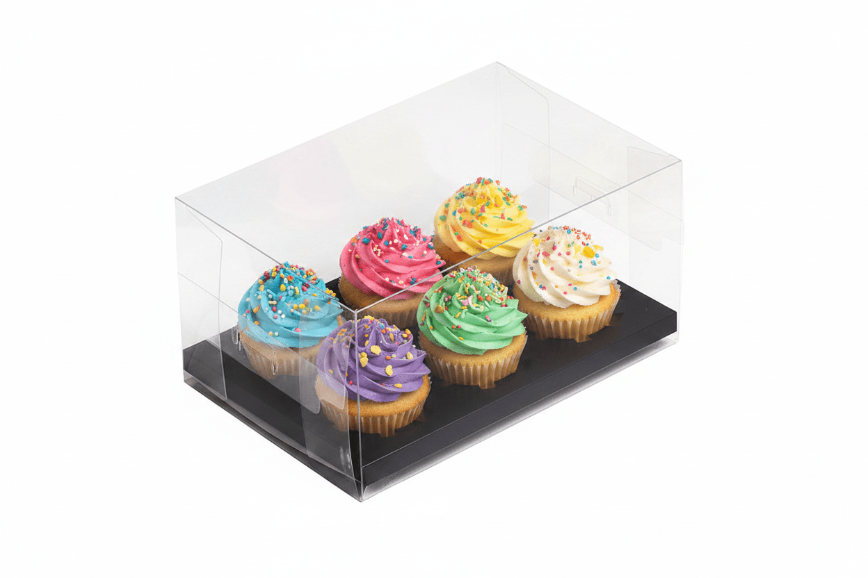 6 Cupcake Clear Box With Black Paper Tray - Pack of 5 - TEM IMPORTS™