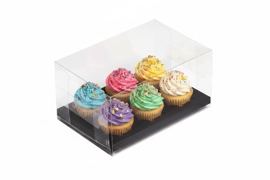 6 Cupcake Clear Box With Black Paper Tray - Pack of 5 - TEM IMPORTS™