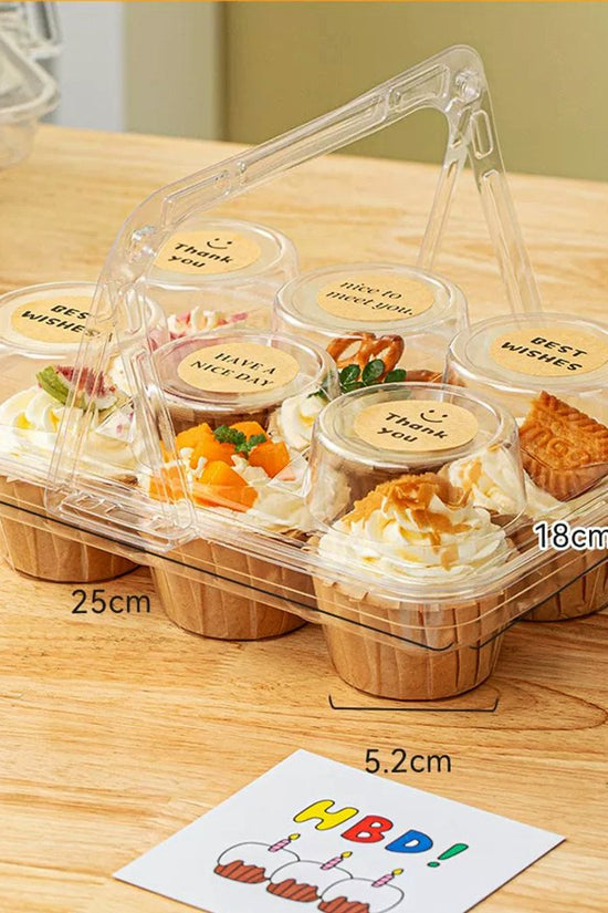6 CupCake Clear PET Hinged Lid Holder With Handle - TEM IMPORTS™