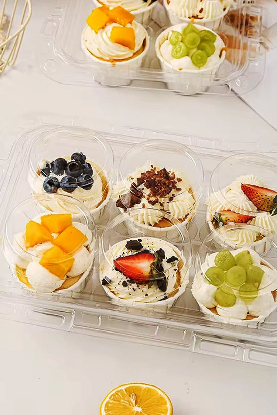 6 CupCake Clear PET Hinged Lid Holder With Handle - TEM IMPORTS™