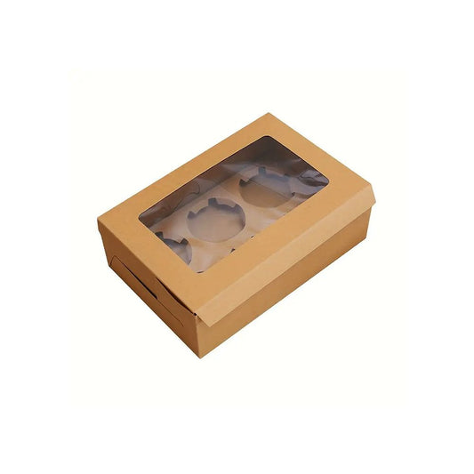 6 Cupcake Kraft Paper Box With Window - TEM IMPORTS™