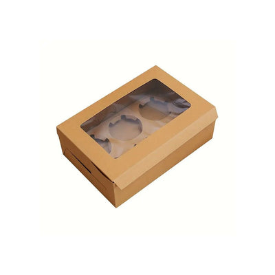 6 Cupcake Kraft Paper Box With Window - TEM IMPORTS™