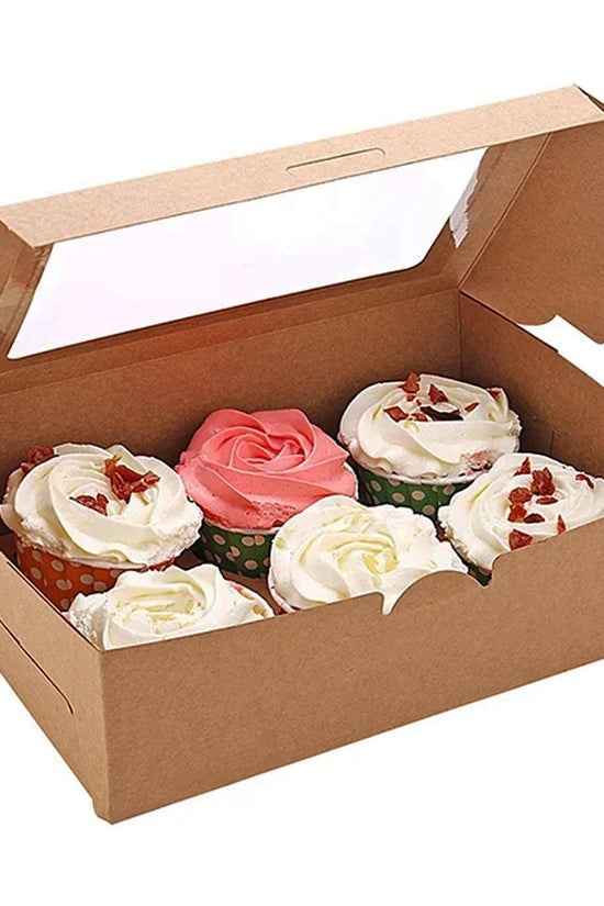 6 Cupcake Kraft Paper Box With Window - TEM IMPORTS™