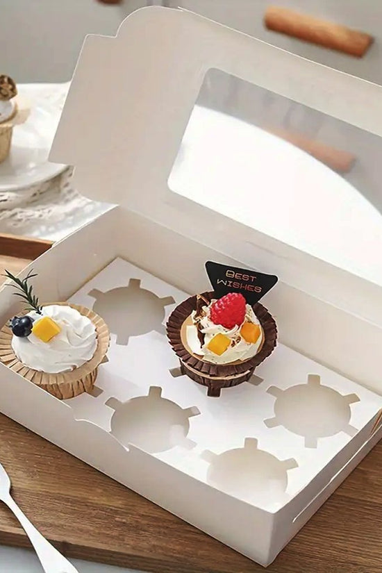6 Cupcake White Paper Box With Window - TEM IMPORTS™