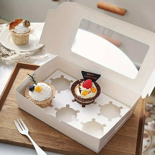 6 Cupcake White Paper Box With Window - TEM IMPORTS™