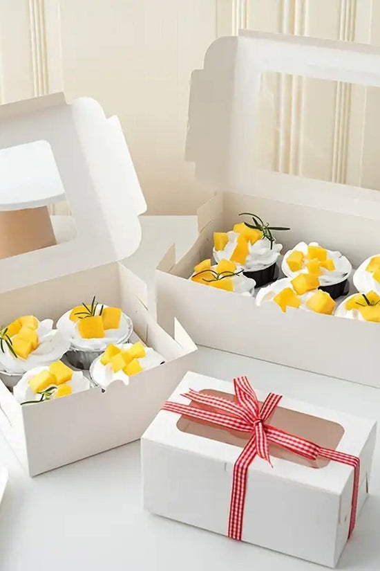 6 Cupcake White Paper Box With Window - TEM IMPORTS™
