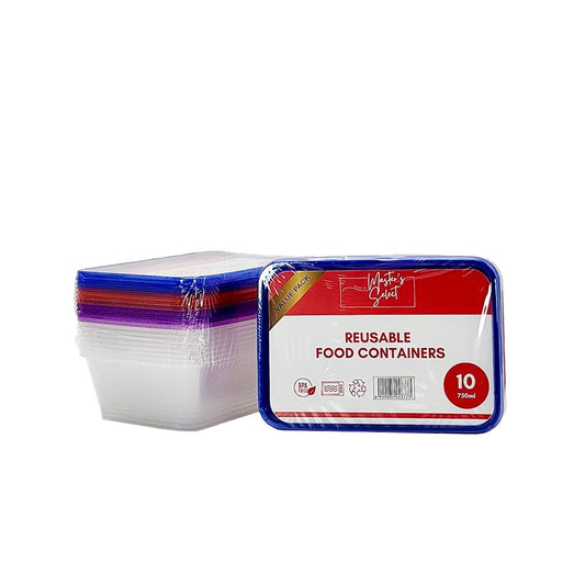 750mL Reusable Rectangular Containers Coloured Lids Retail Pack