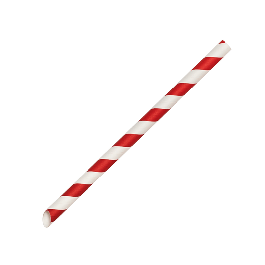 Red Stripe 8mm Slant Cut Paper Straw - 2500/CTN
